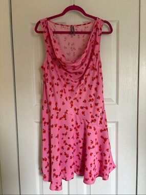 Pink Floral Cowl Neck Women's Dress